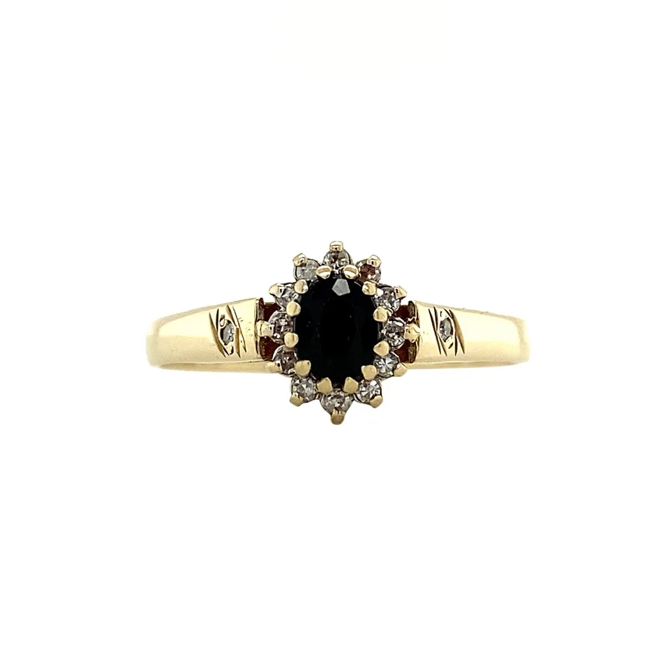 Vintage Cluster 9K Gold Ring with Sapphire and Diamond