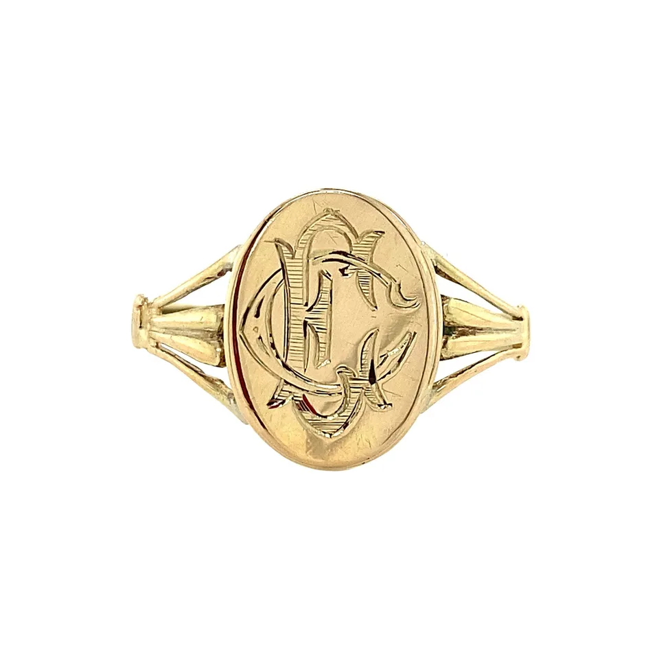 Vintage 9K Gold Signet Ring with Engraving