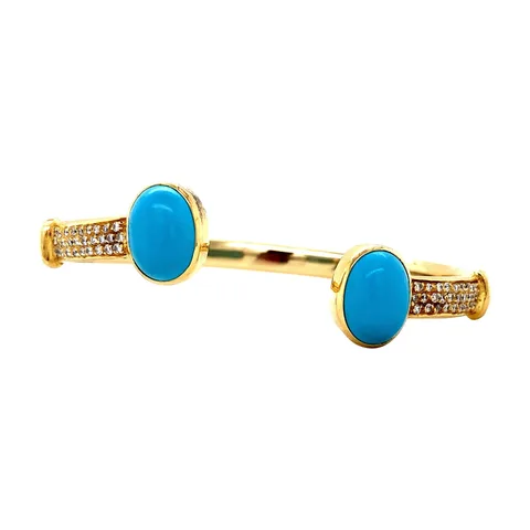 Vintage 18K Gold Bangle with Ceramic and Diamond