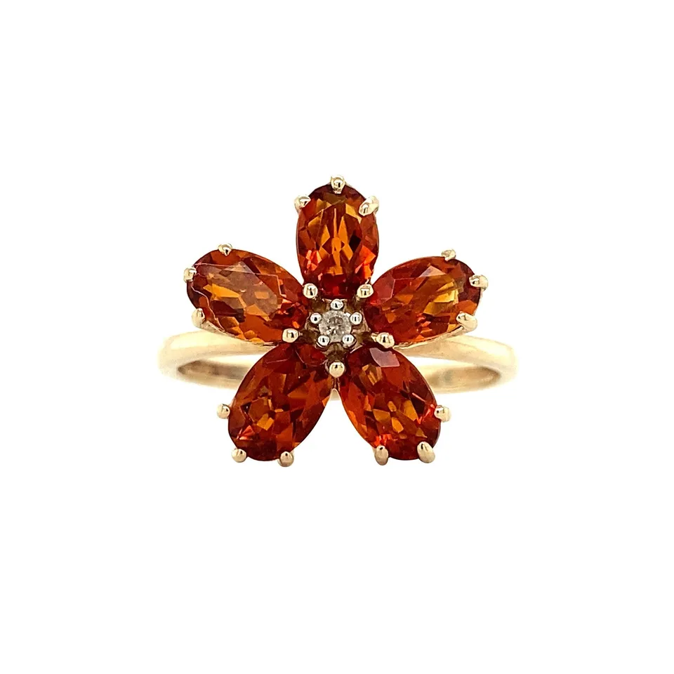 Vintage 9K Gold Ring with Citrine and Diamond