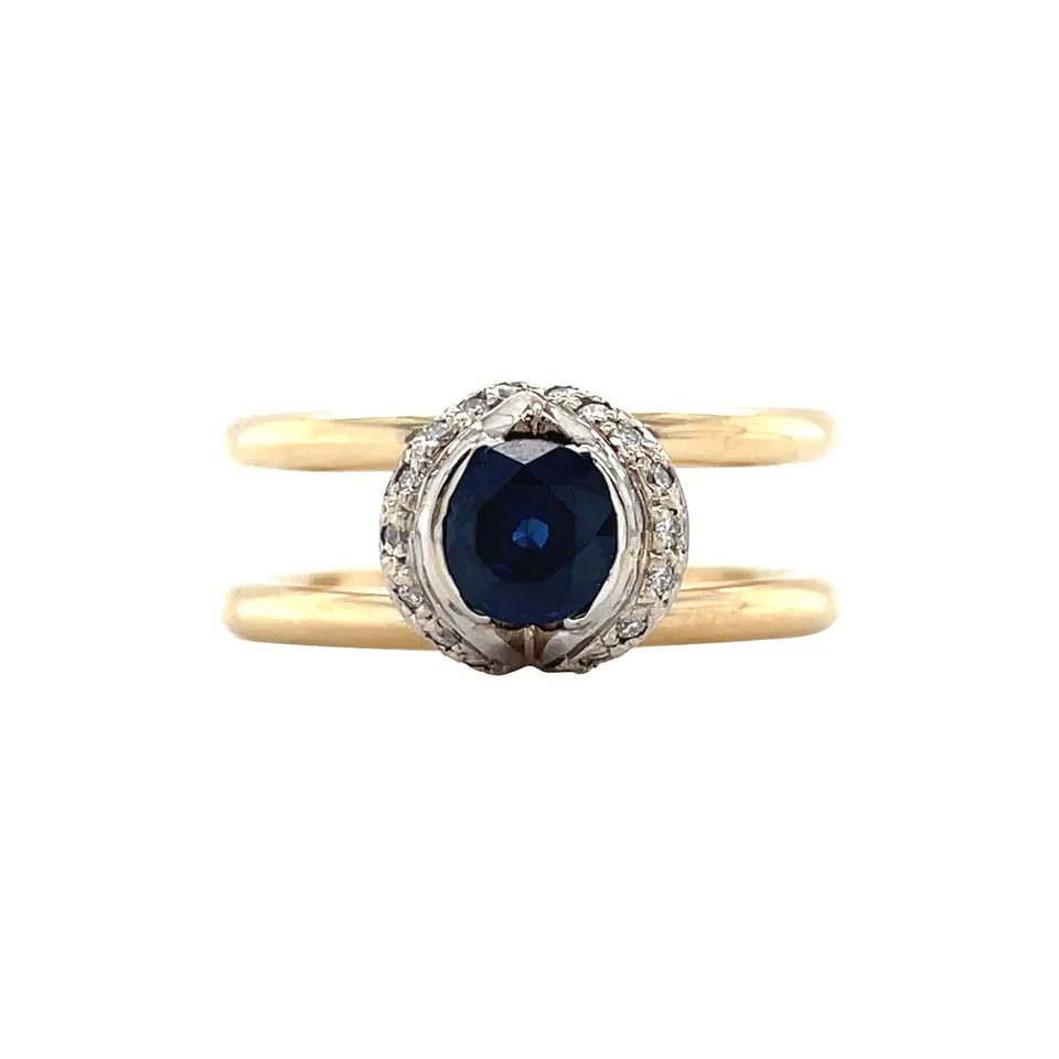 Vintage 14K Gold Ring with Sapphire and Diamond