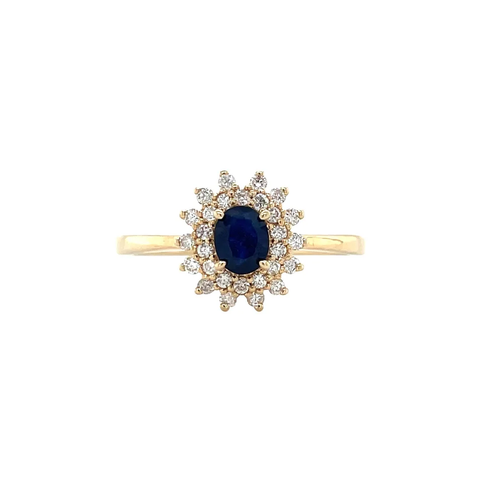 Vintage 14K Gold Dubbele Cluster Ring with Sapphire and Diamond