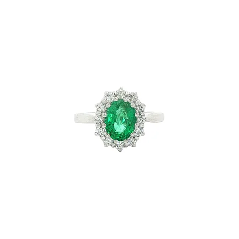Vintage 14K White Gold Ring with Emerald and Diamond