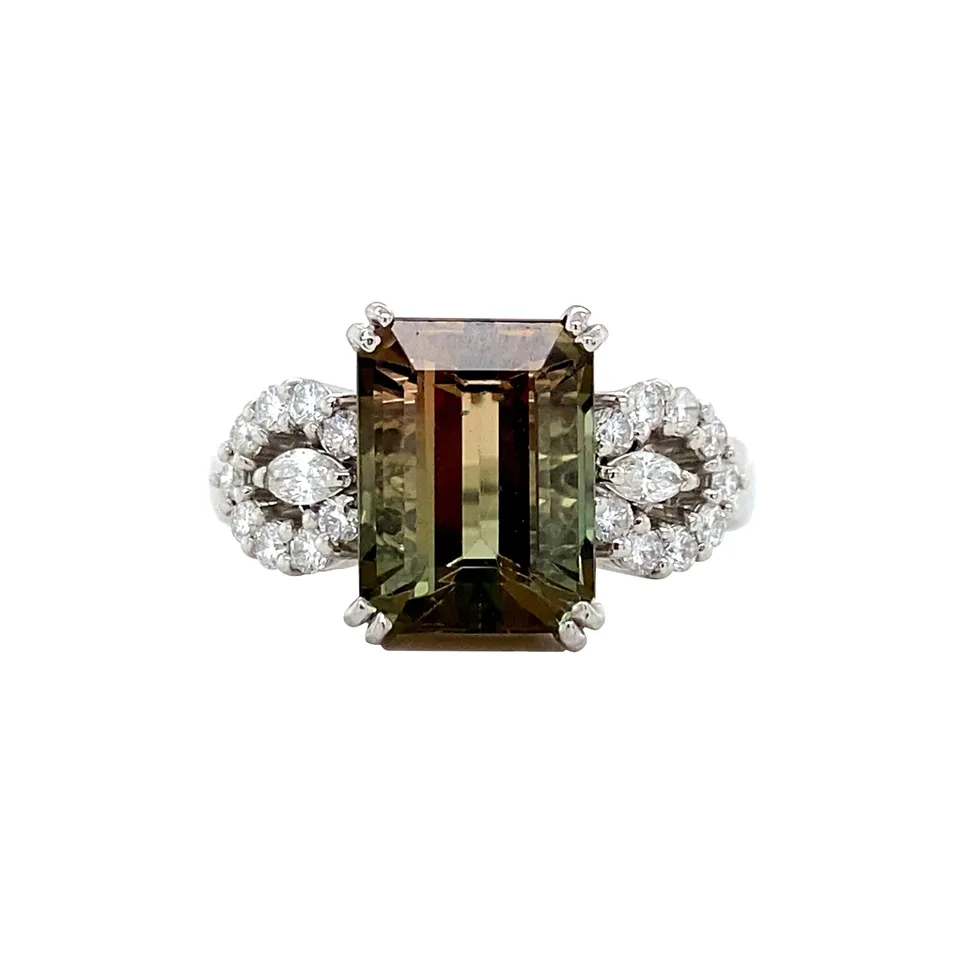 Vintage Platinum Ring with Tourmaline and Diamond