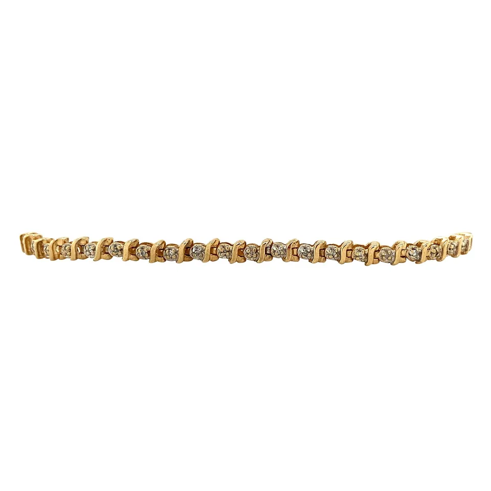 Vintage 14K Gold Tennis Bracelet Diamond 19 cm