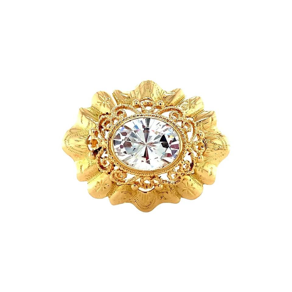 Vintage 14K Gold Brooch with Cubic Zirconia