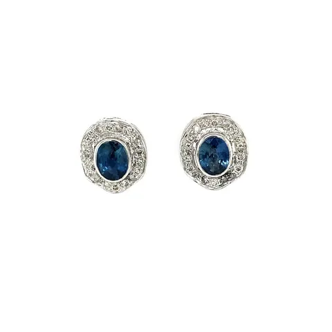 Vintage 18K White Gold Cluster Stud Earrings with Topaz and Diamond