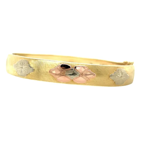 Vintage 14K Tricolor Gold Bangle with Engraving