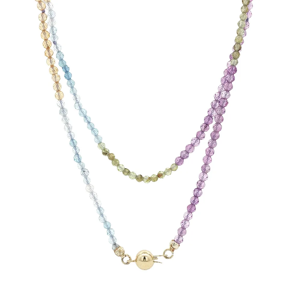 Vintage Amethyst, Citrine, Peridot and Aquamarine Necklace with 14K Gold Clasp