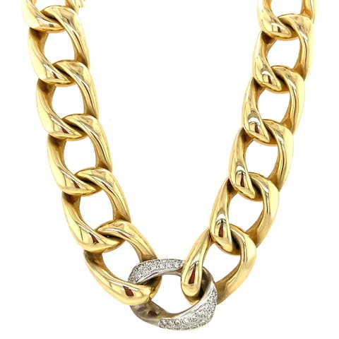 Vintage 14K Gold Curb Necklace with Diamond