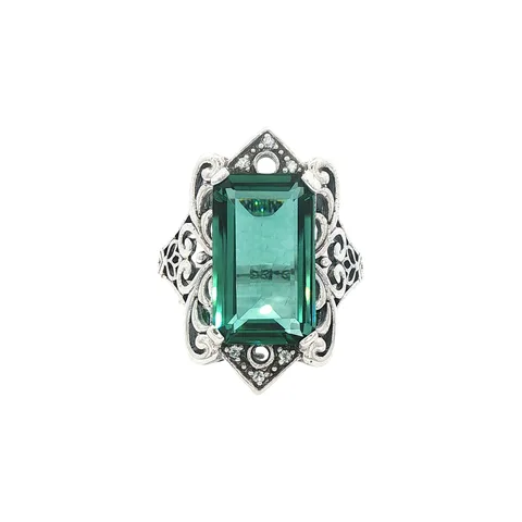 Vintage Sterling Silver Ring with Green Quartz and White Topaz