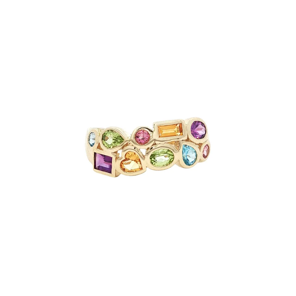 Vintage 9K Gold Ring with Citrine, Amethyst, Peridot, Topaz and Tourmaline