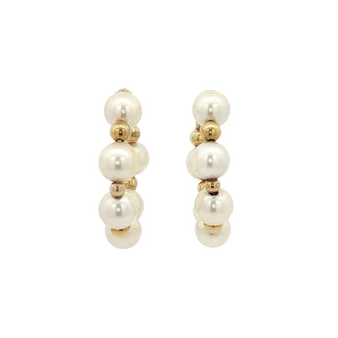 Vintage 14K Gold Hoop Earrings with Pearl