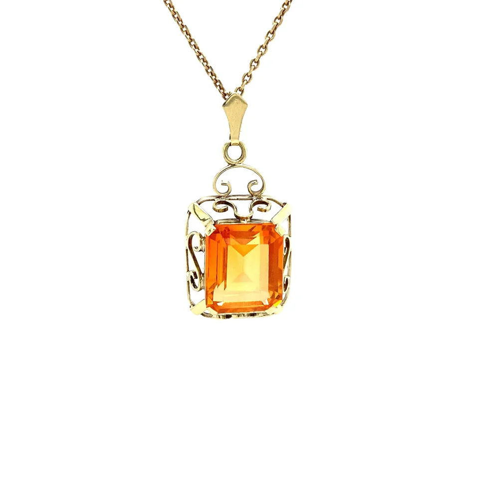 Vintage 14K Gold Pendant with Orange Sapphire