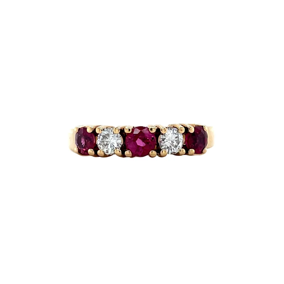 Vintage 18K Gold Half Eternity Ring with Ruby and Diamond