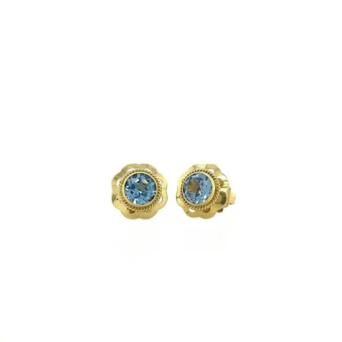 Vintage 14K Gold Stud Earrings with Blue Spinel