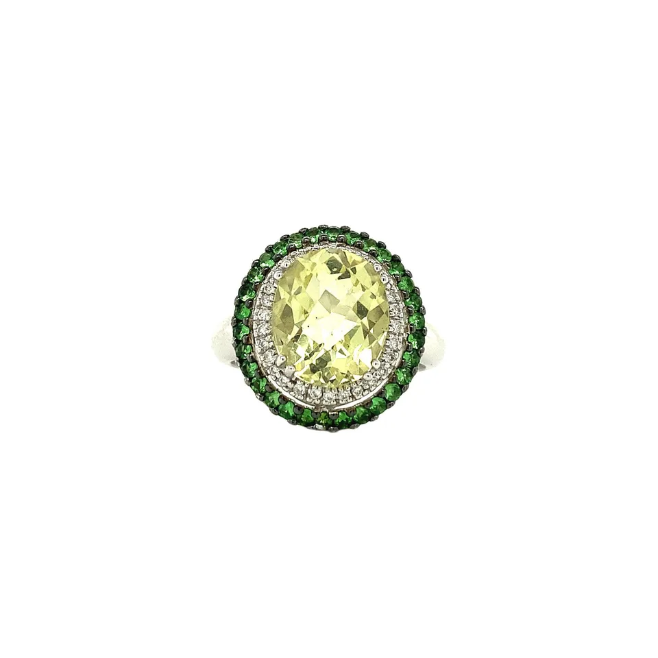 Vintage 14K White Gold Ring with Citrine and Diamond