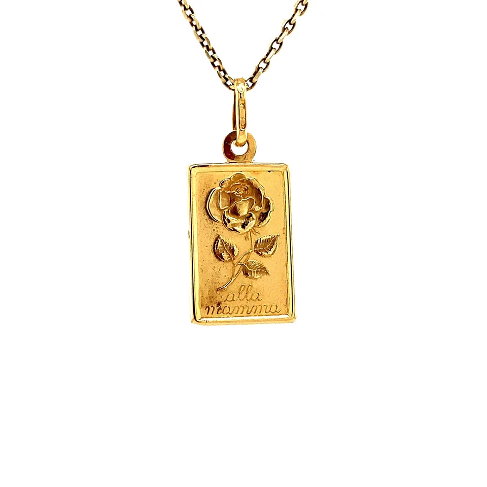 Vintage 18K Gold Pendant with Gegraveerde Rose