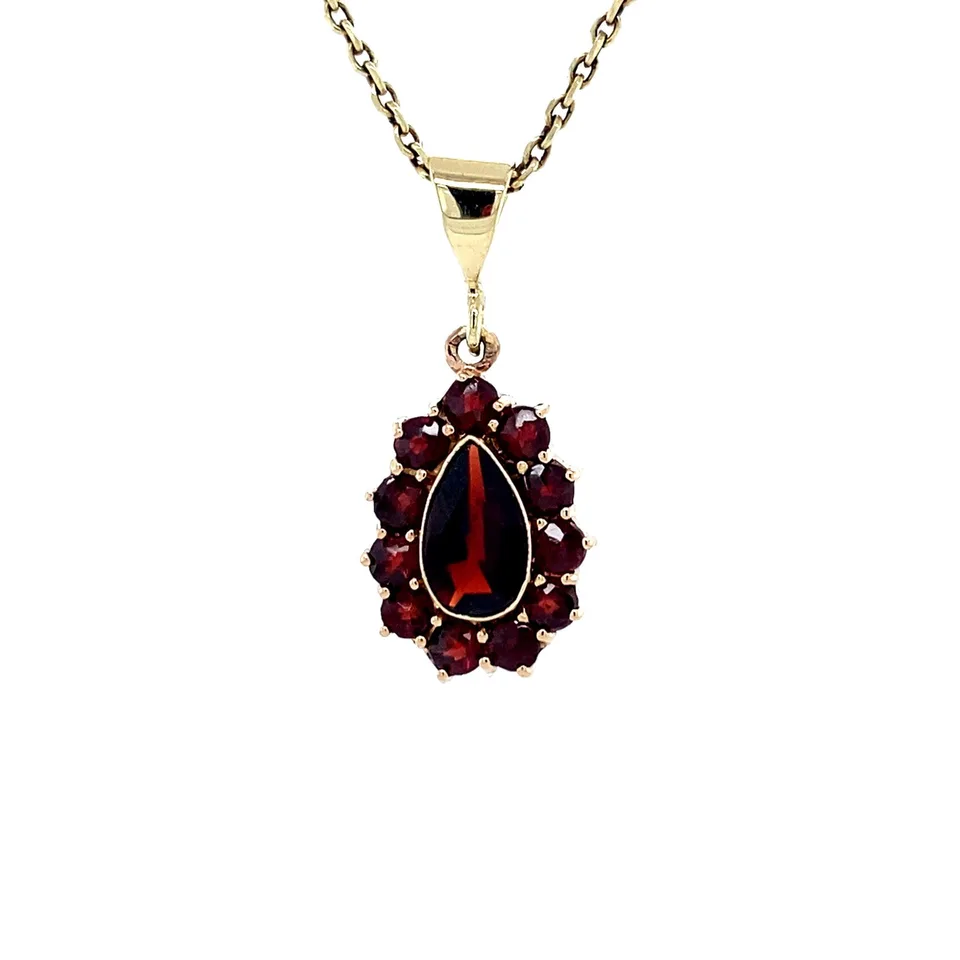 Vintage 14K Gold Cluster Pendant with Garnet
