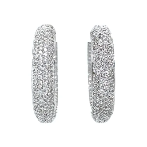 Vintage 14K White Gold Hoop Earrings with Diamond
