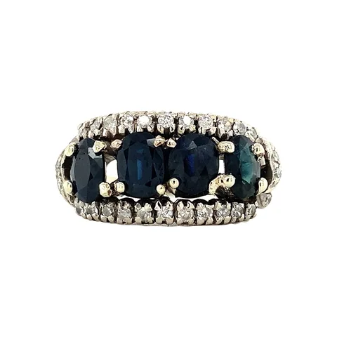 Vintage 12K Gold Ring with Natural Sapphire and Diamond