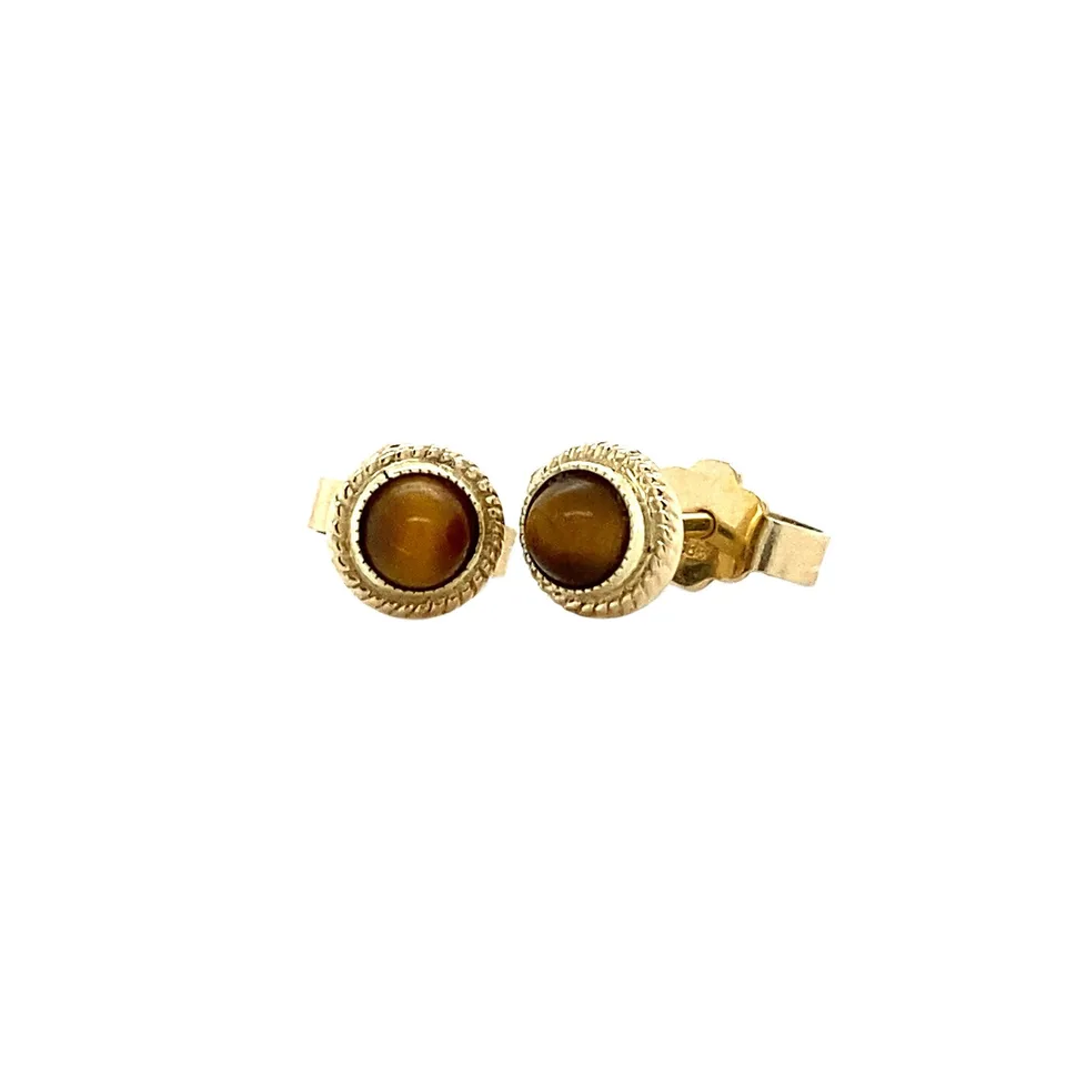 Vintage 14K Gold Stud Earrings with Tiger's Eye
