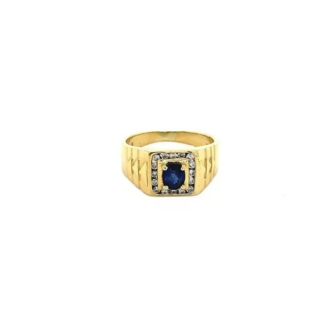 Vintage 18K Gold Signet Ring with Sapphire and Diamond