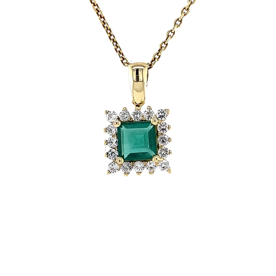 Vintage 14K Gold Pendant with Emerald and Cubic Zirconia
