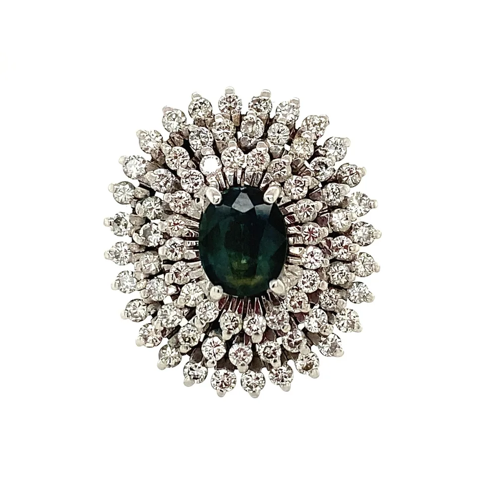 Vintage 18K White Gold Ring with Natural Sapphire and Diamond