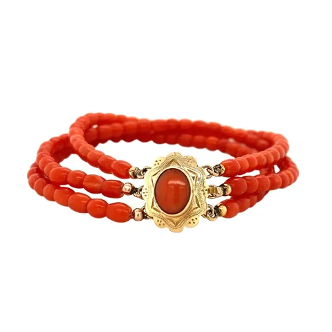 Vintage Red Coral Bracelet with 14K Gold Decorative Clasp