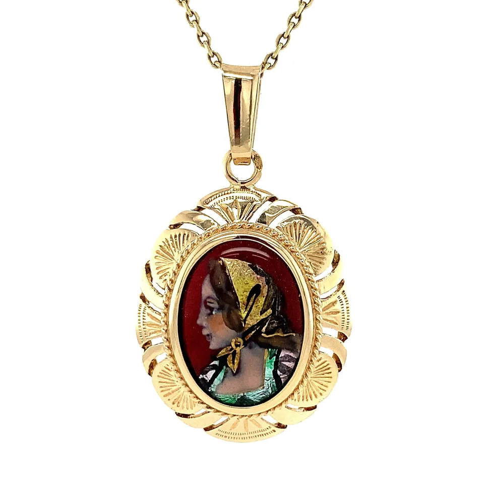Vintage 14K Gold Pendant with Limoges