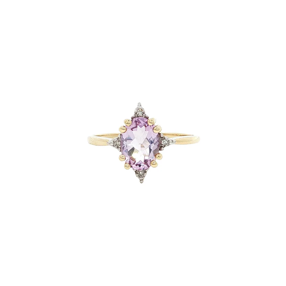 Vintage 9K Gold Ring with Amethyst and Diamond