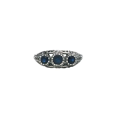 Vintage Sterling Silver Ring with White and Blue Sapphire