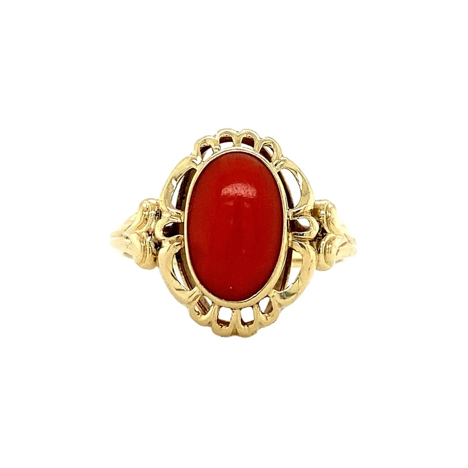 Vintage 14K Gold Ring with Red Coral