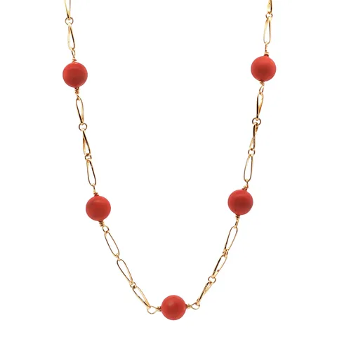 Vintage 18K Gold Necklace with Red Coral