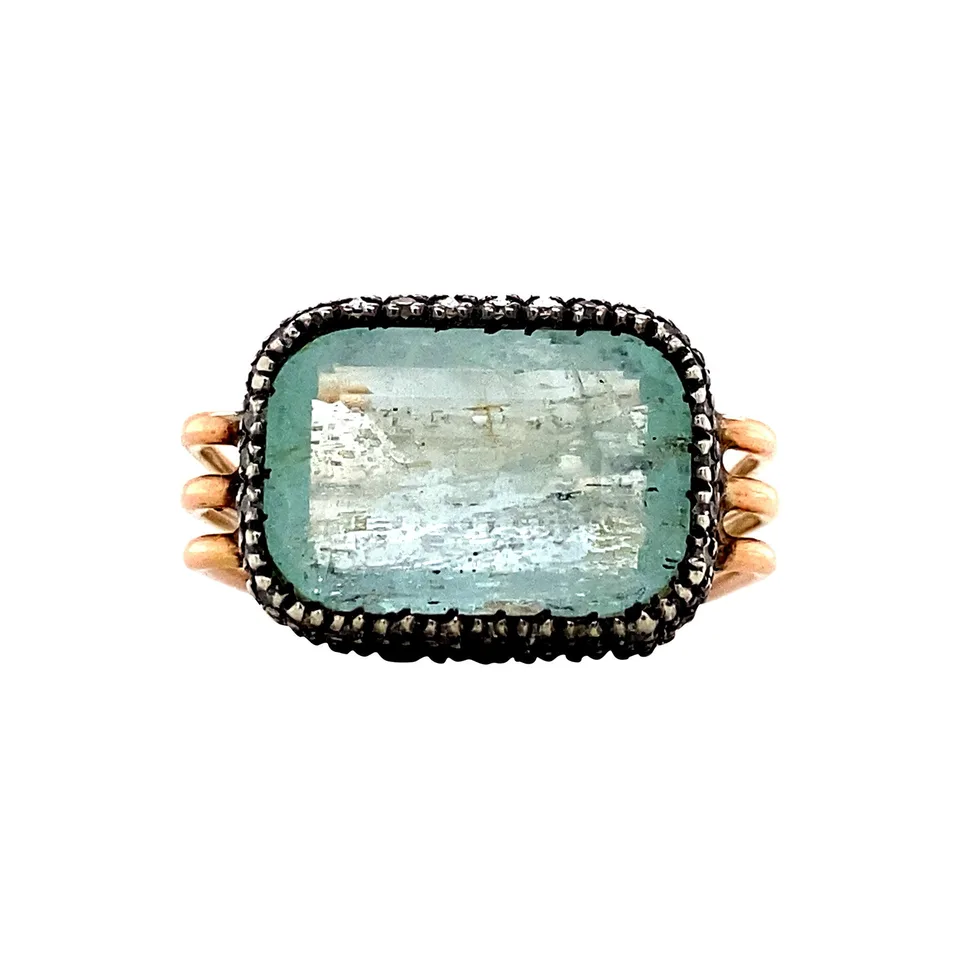 Vintage 14K Gold Ring with Aquamarine and Diamond