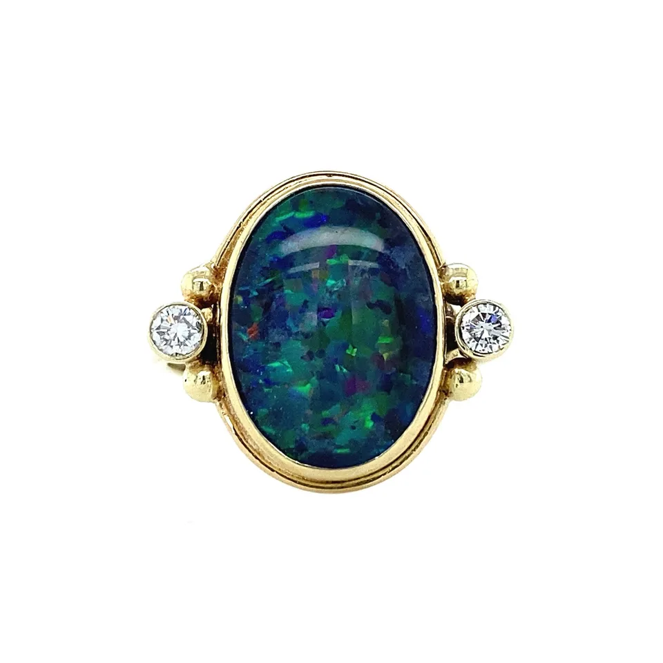 Vintage 14K Gold Ring with Opal Triplet and Diamond