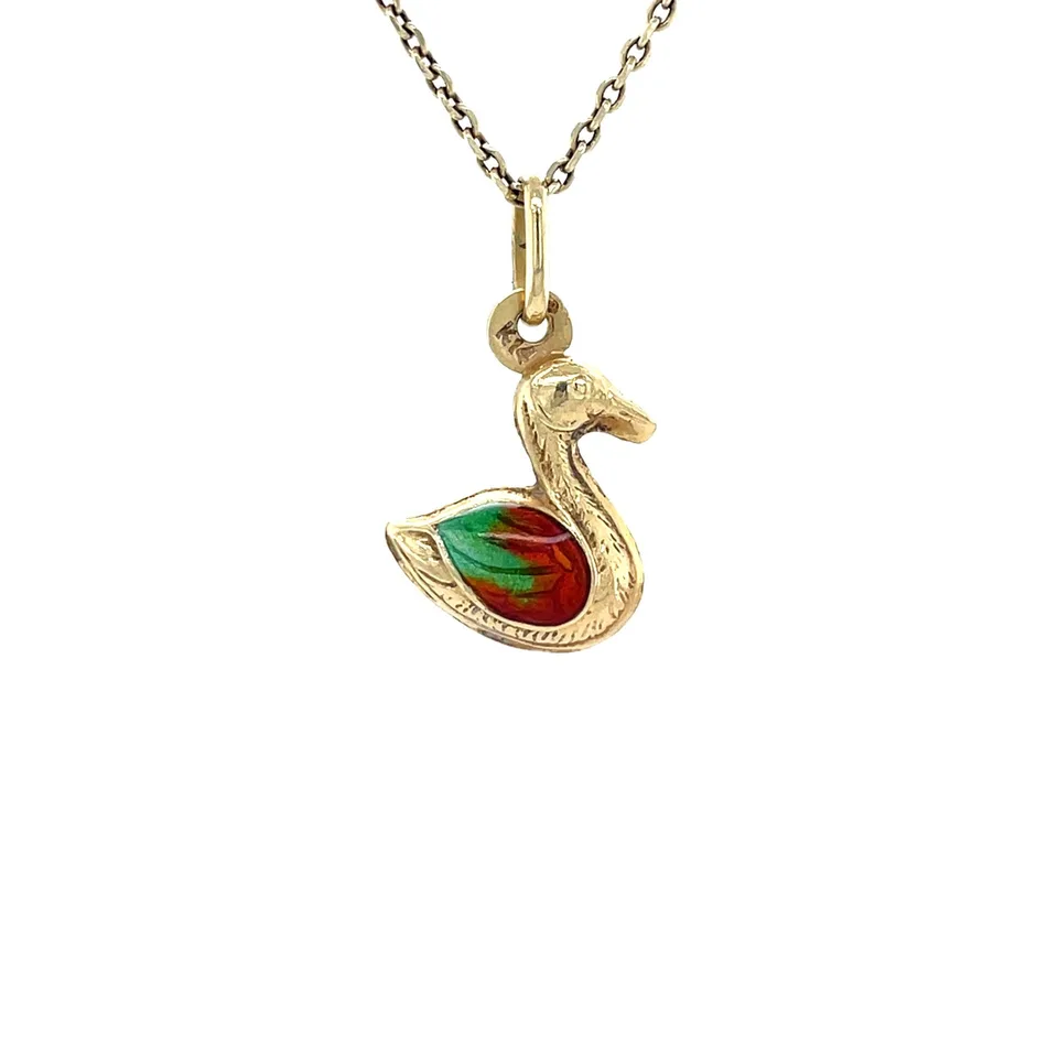 Vintage 14K Gold Zwaan Zwaan with Enamel Pendant