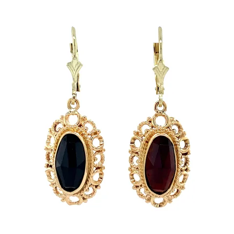 Vintage 14K Gold Drop Earrings with Garnet