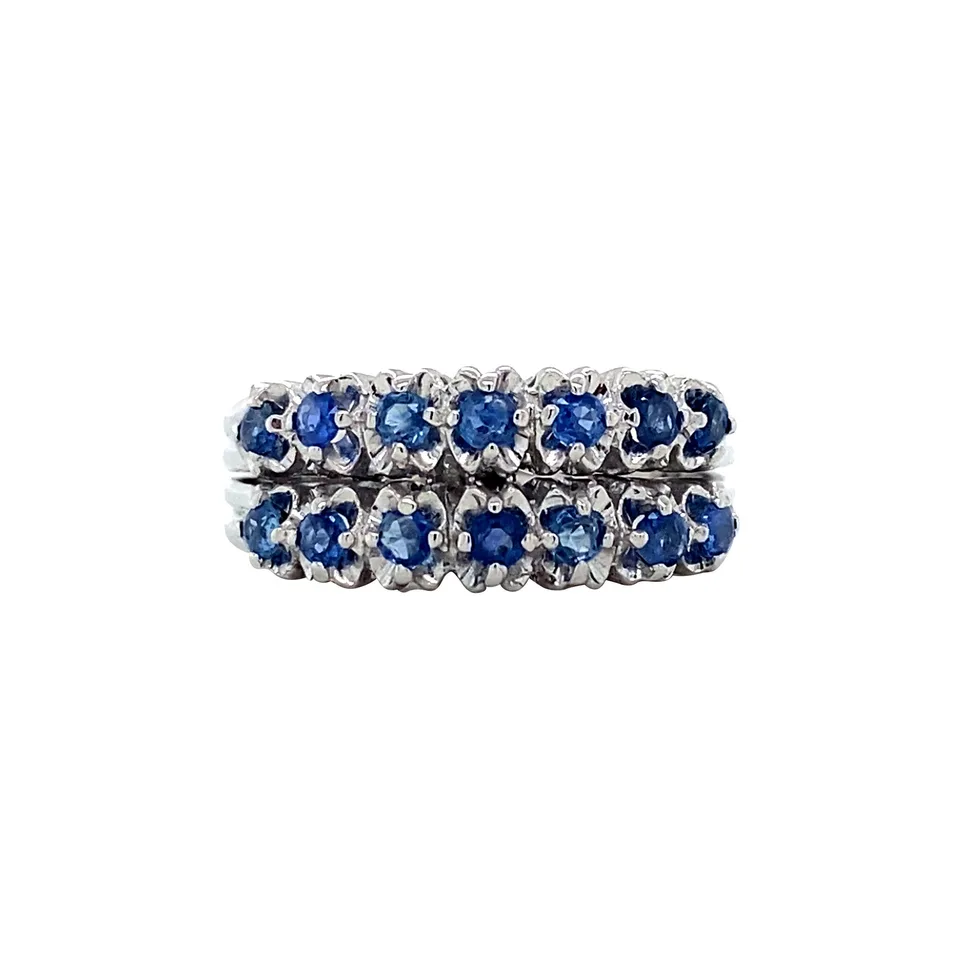 Vintage 18K White Gold Half Eternity Ring with Sapphire