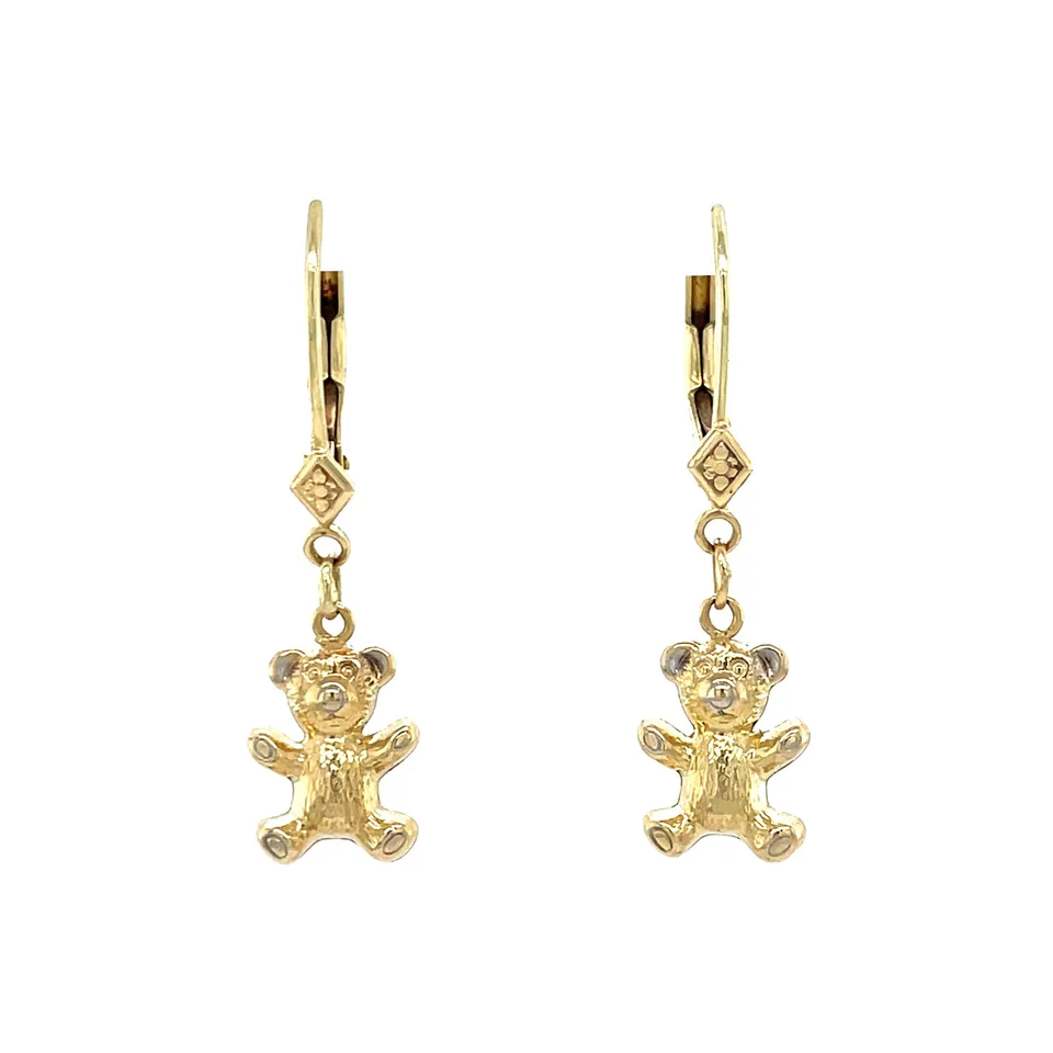 Vintage 14K Gold Drop Earrings with Bear