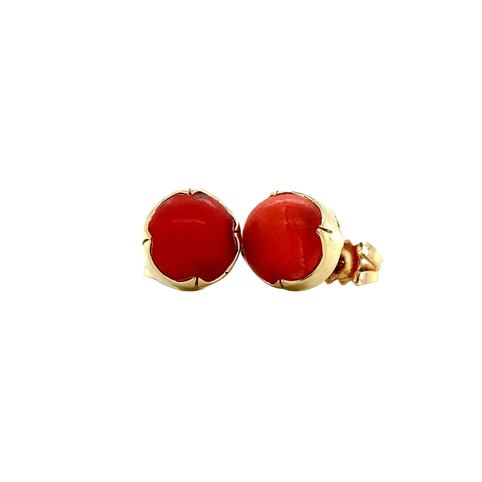 Vintage 14K Gold Stud Earrings with Red Coral
