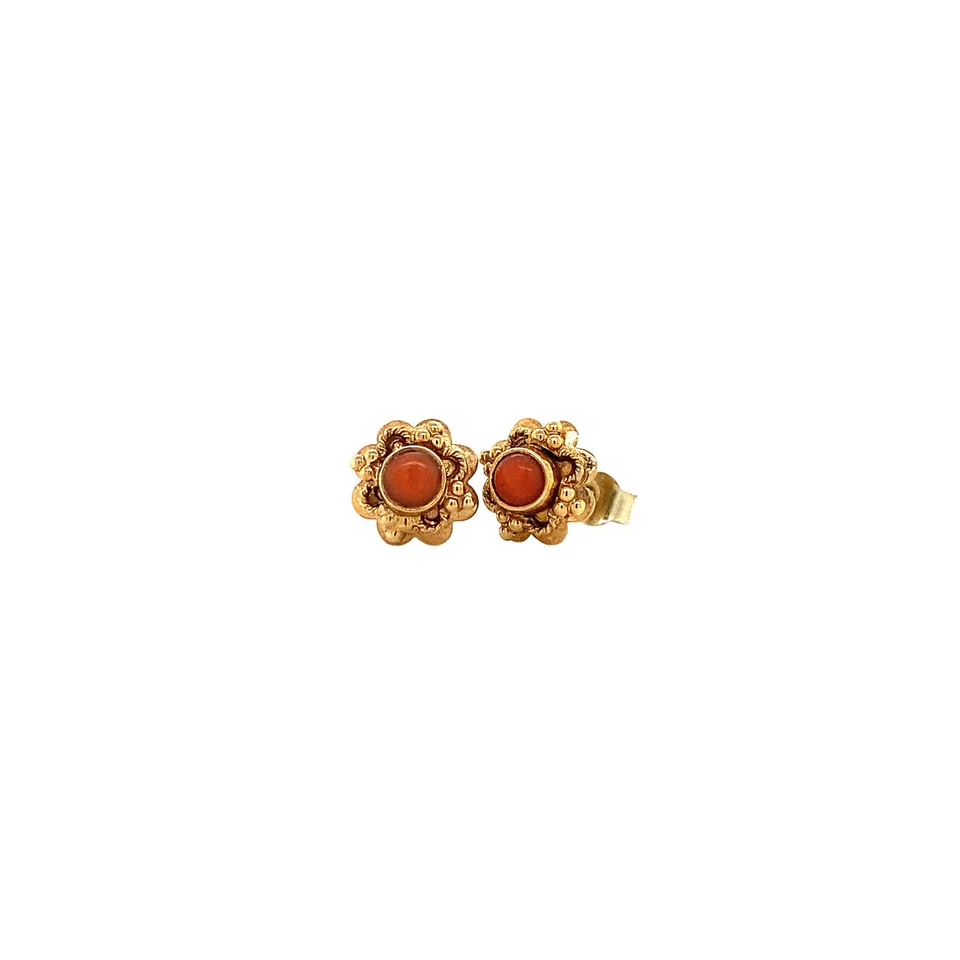Vintage 14K Gold Stud Earrings with Red Coral