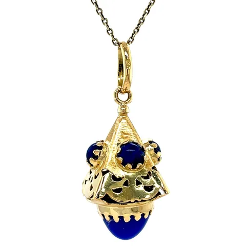 Vintage 18K Gold Pendant with Chalcedony and Colored Stone