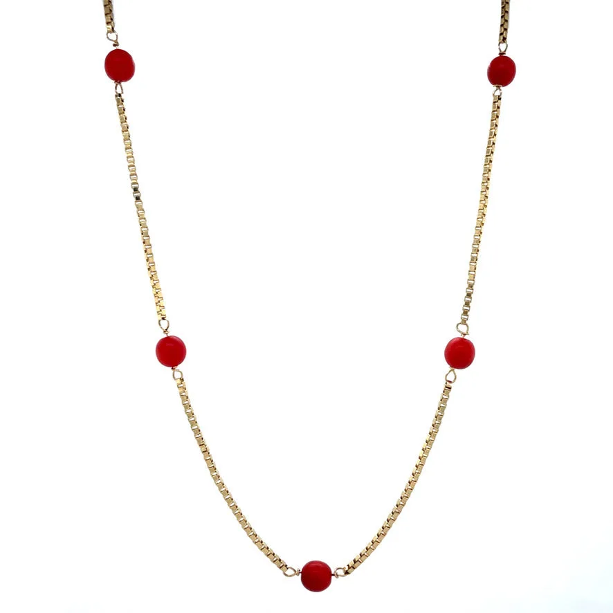 Vintage 14K Gold Venetian Necklace with Red Coral