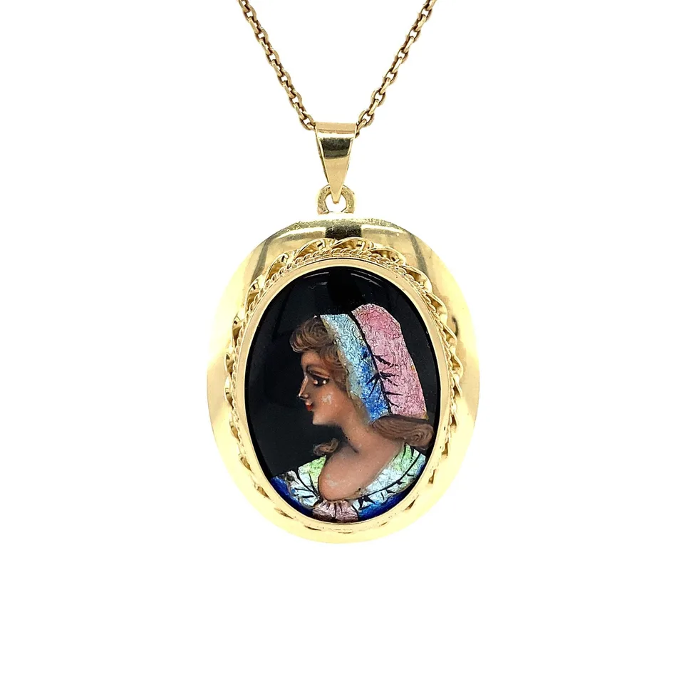 Vintage 14K Gold Pendant with Limoges