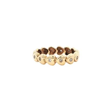 Vintage 14K Gold Hearts Ring with Diamond