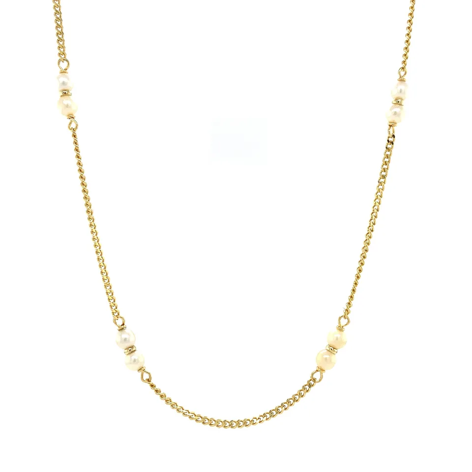 Vintage 14K Gold Necklace Curb with Pearl