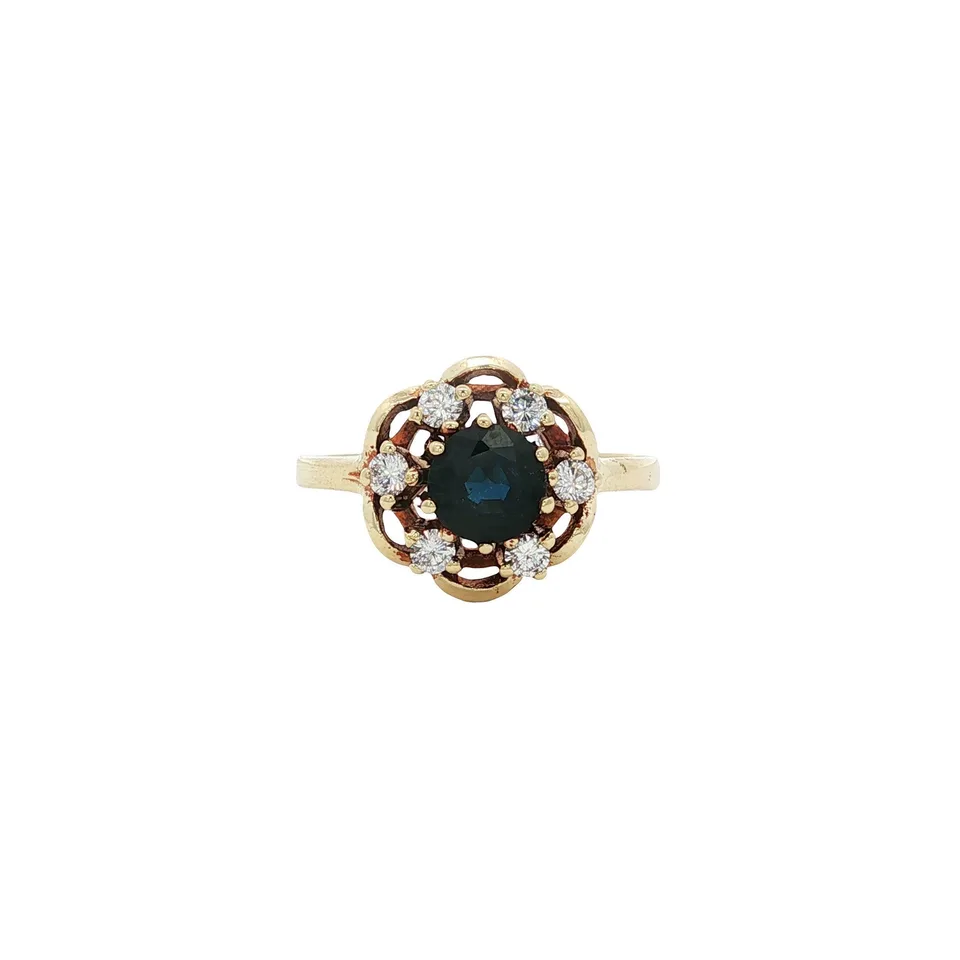 Vintage 14K Gold Cluster Ring with Sapphire and Diamond