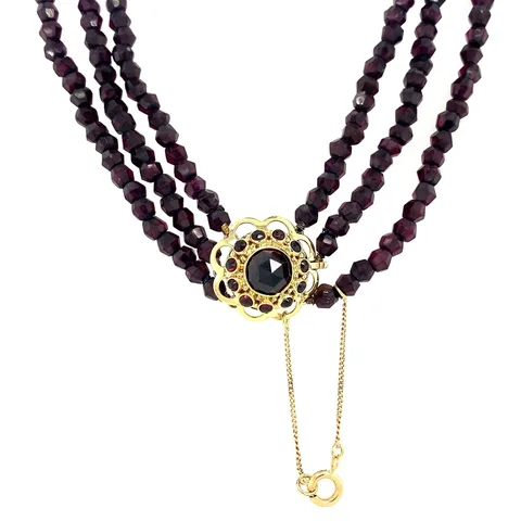 Vintage Garnet Necklace with 14K Gold Decorative Clasp